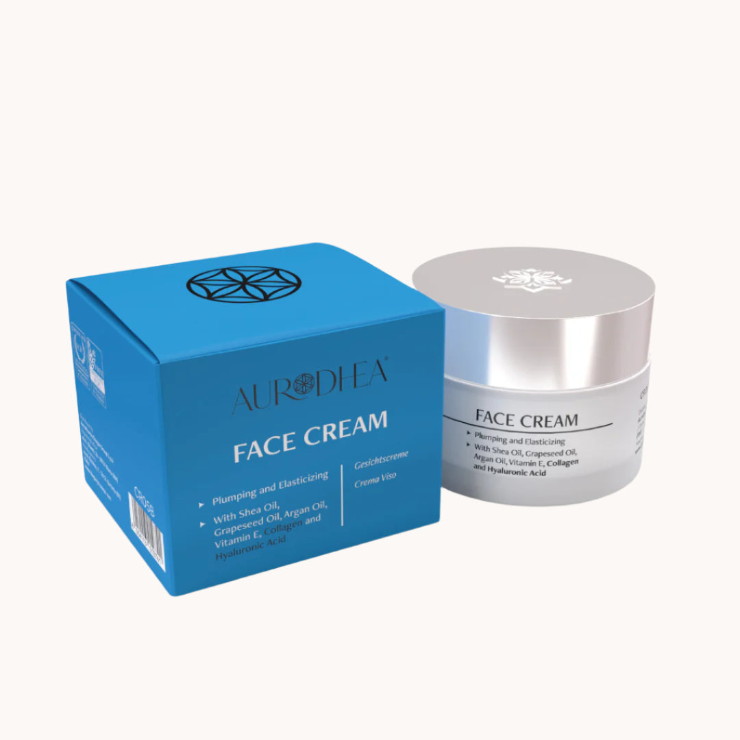 Aurodhea Gesichtscreme mit Kollagen, Hyaluronsäure, Traubenkernöl und Arganöl in Tiegel, feuchtigkeitsspendende Anti-Aging-Pflege für glatte, strahlende und geschmeidige Haut