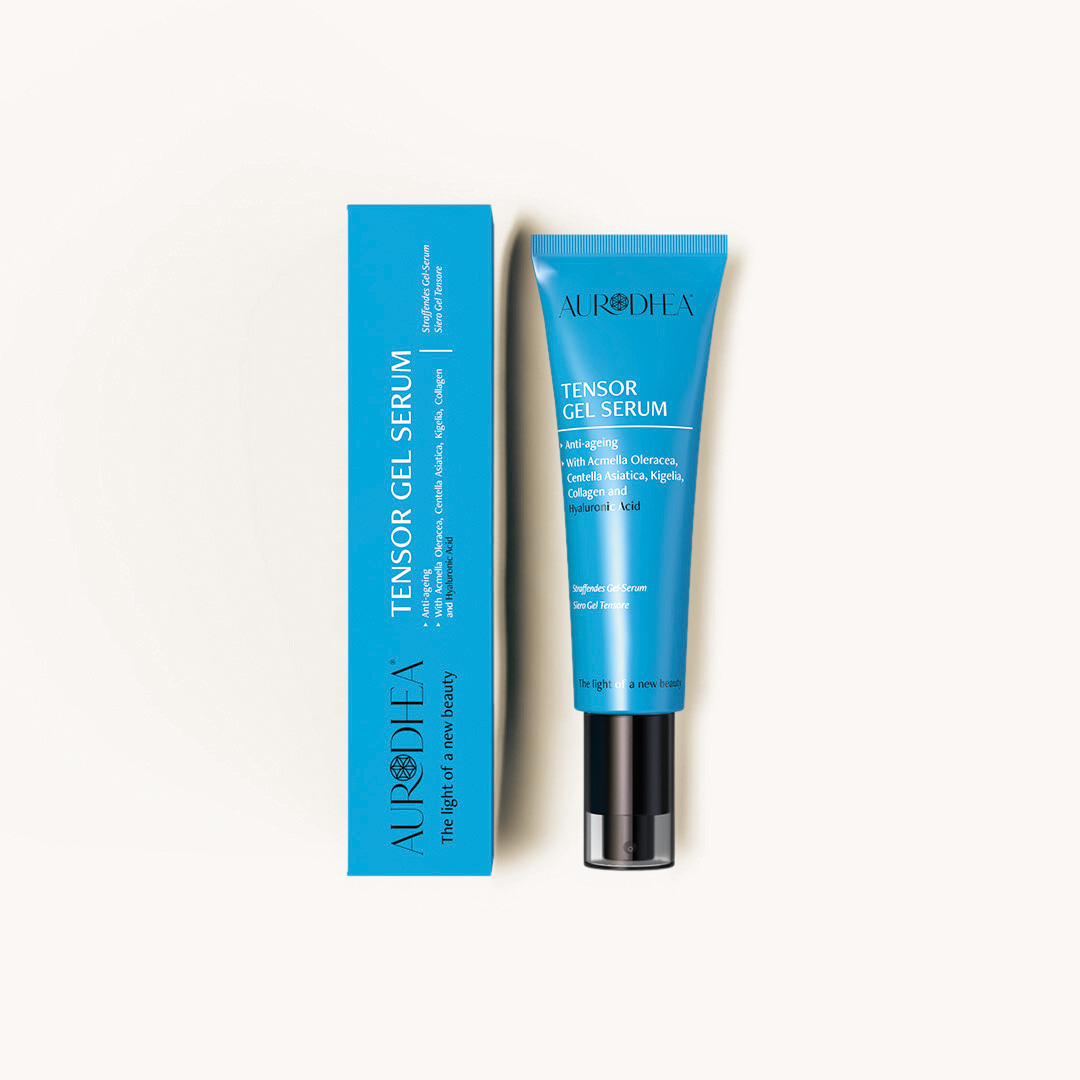 Aurodhea straffendes Gel-Serum mit Hyaluronsäure, Jambú und Kigelia Africana in durchsichtiger Flasche, Anti-Aging-Pflege zur Faltenreduktion und Hautstraffung für ein strahlendes Hautbild