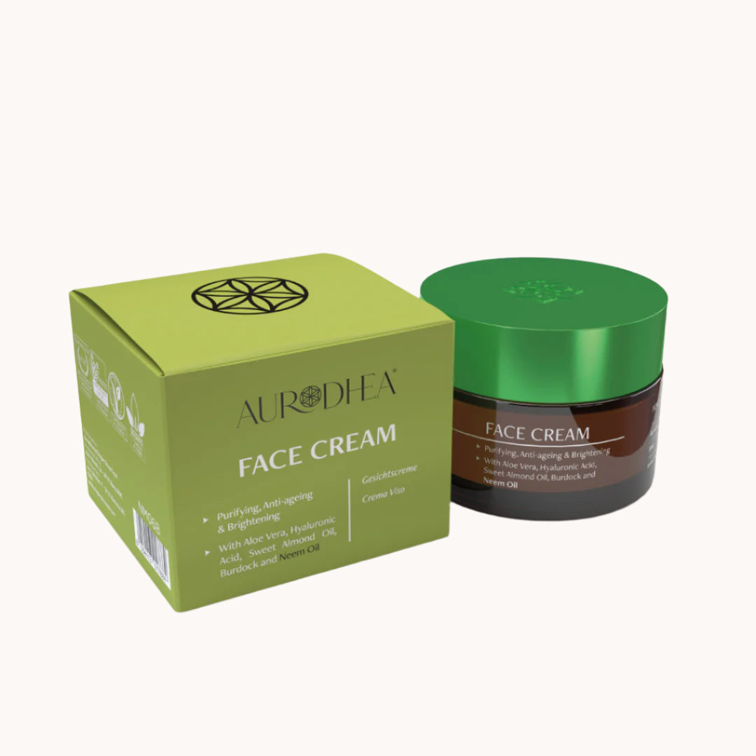 Aurodhea Gesichtscreme für fettige und unreine Haut mit Neemöl, Aloe Vera und Hyaluronsäure in Tiegel, reinigend, talgregulierend und feuchtigkeitsspendend für ein frisches und strahlendes Hautbild
