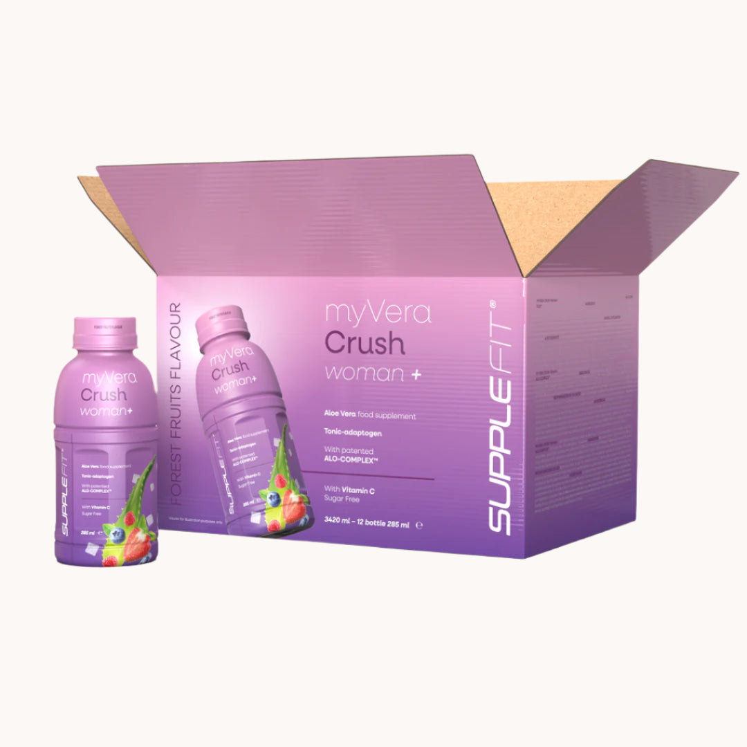 MYVERA CRUSH Woman + – tonisch-adaptogenes Nahrungsergänzungsmittel mit Aloe Vera, Vitamin C, Goji, Arginin und Taigawurzel zur Unterstützung von Durchblutung, Hormonhaushalt und Energie